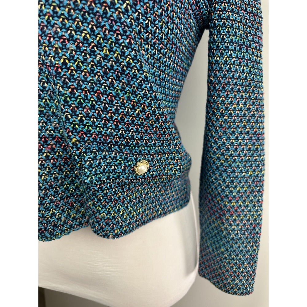 St. John Collection Marie Gray Santana Knit Zip Up Jacket Blue Multi Size 4 - Picture 9 of 15